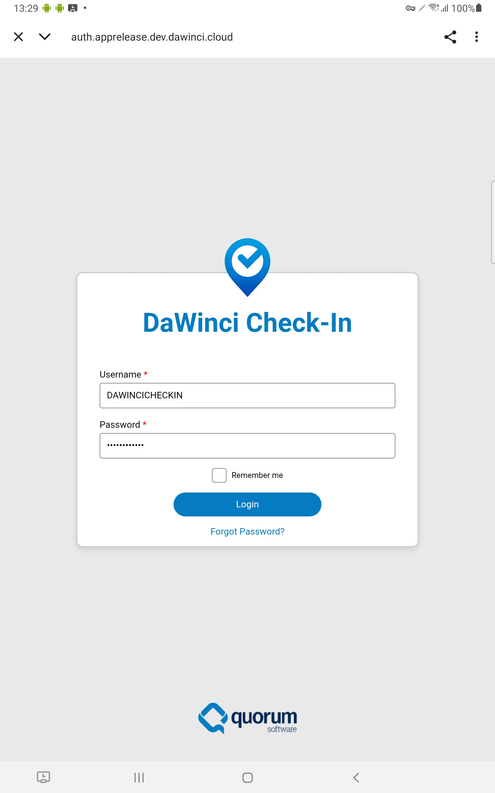 DaWinci Check-In screenshot